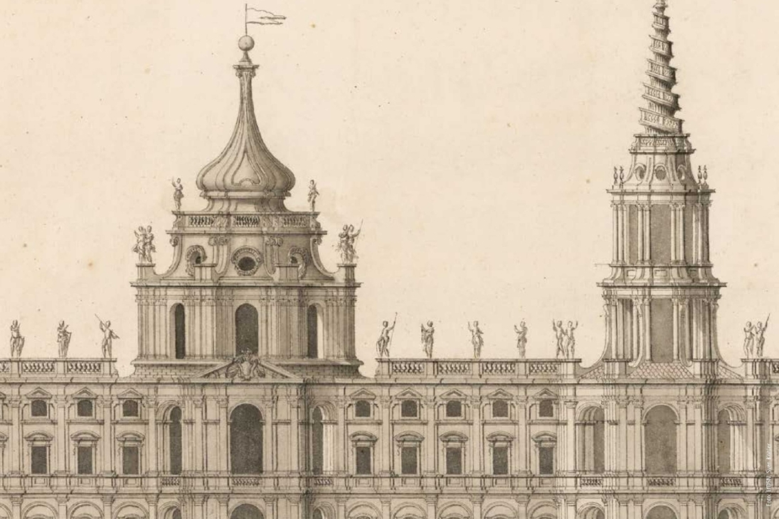 Gaetano Chiaveri (1689–1770), Projekt für den Neubau einer königlichen Residenz, Aufriss der Hauptfassade, 1736/37 (Ausschnitt)