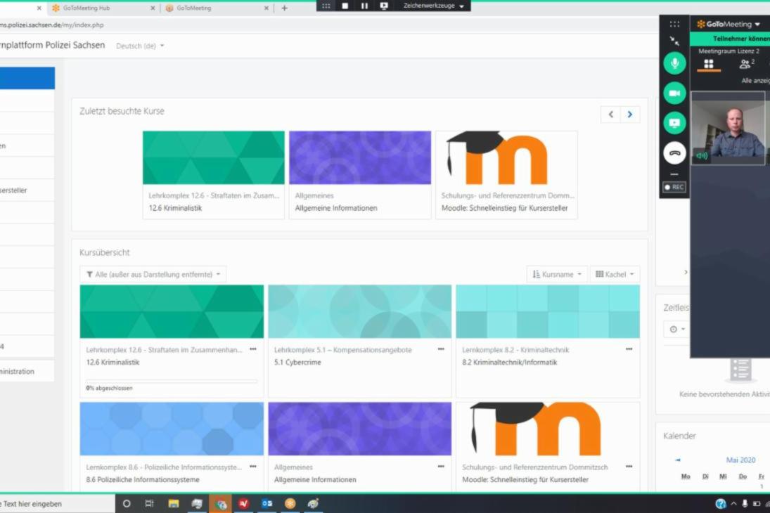 Screenshot einer Videokonferenz zwischen KOK Silvio Berner und Frau Dr. Jeannine Ryssel an der Hochschule der Sächsischen Polizei (FH)