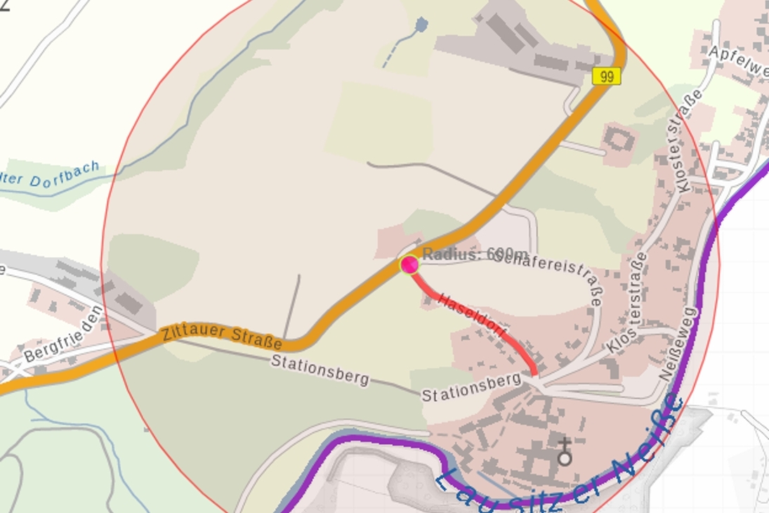 600 Meter Radius um den Fundort des Sprengkörpers