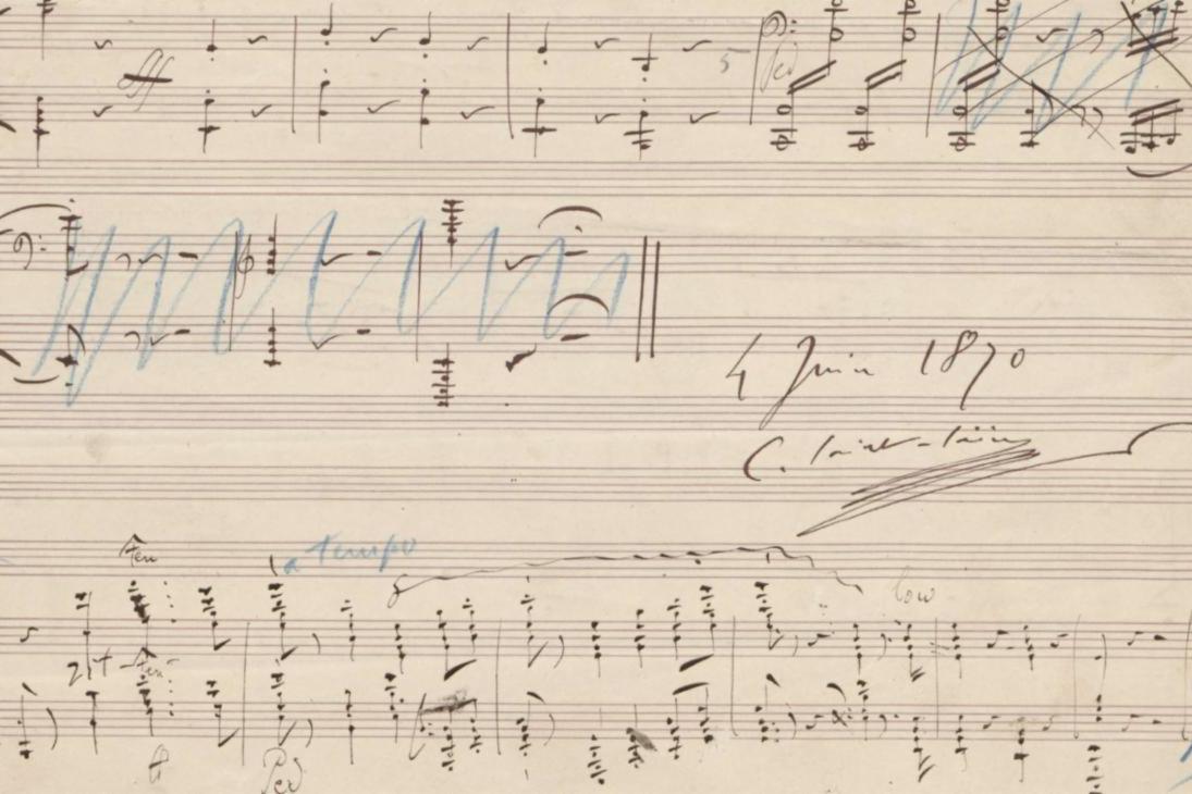 Autographes Manuskript von Camille Saint-Saëns (Improvisationen über Liszt&#39;s Beethoven Kantate)