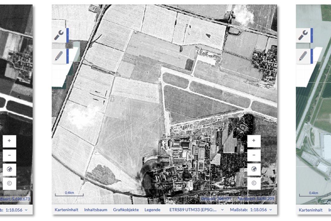 Das Gebiet um den Leipziger Flughafen – 1965, 1975, 2023
Die geheimen Spionagebilder aus den 1960er und 70er Jahren waren bisher nur Geodäsie-Fachexperten bekannt. Anlässlich der Leipziger Buchmesse 2025 werden sie offiziell veröffentlicht und damit einem breiten Publikum zugänglich gemacht – kostenlos und rund um die Uhr verfügbar im Geoportal Sachsenatlas.