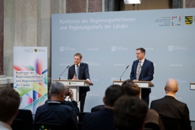Foto: Pressestatements mit dem Ministerpräsidenten des Freistaates Sachsen, Michael Kretschmer und dem Ministerpräsidenten des Landes Niedersachsen, Olaf Lies