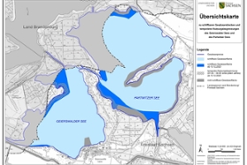 Foto: Übersichtskarte über die schiffbaren Gewässerstrecken auf dem Geierswalder See und Partwitzer See (Stand 12. Dezember 2025)