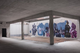 Foto: Derzeitiges Baustellenfoto mit eingefügtem zukünftigem Gemälde (erstellt von Annedore Dietze).