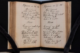 Foto: Kochhandschrift „Menus“ aus dem Nachlass Ernst Herbert Thiel, 1909.