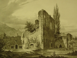 Foto: Meißen, Klosterruine Heilig Kreuz, Lithografie, um 1845
