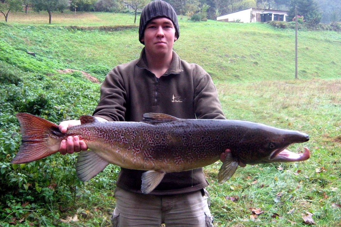 Patrick Stähr vom LfULG mit dem 98 cm langen Lachs.